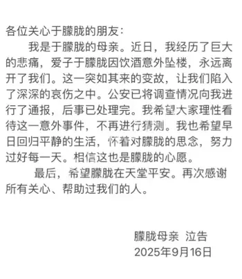 于朦胧系饮酒意外坠亡